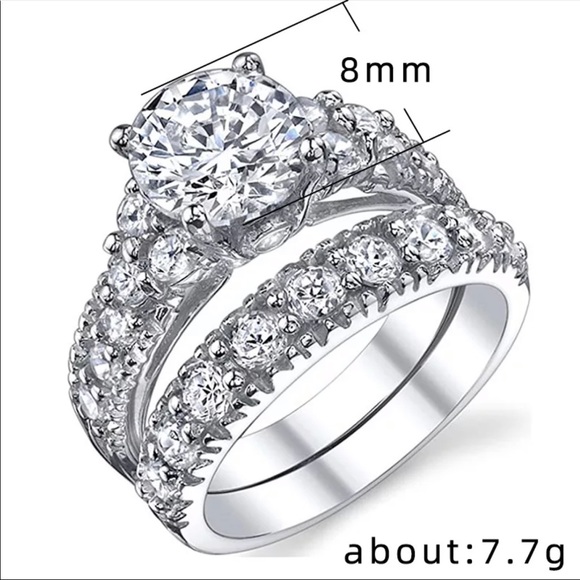 New Women’s 925 Silver 2 pc Set Engagement Diamond Ring - Picture 2 of 2
